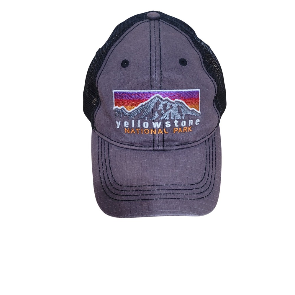 Prairie Mountain Yellowstone National Park Trucker Hat Grey Ripstop Snapback Cap